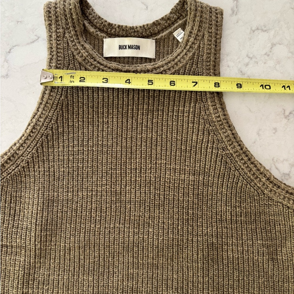 Buck Mason Ribbed Sweater Tank Taupe Cotton Knit High Neck Small - Picture 4 of 10